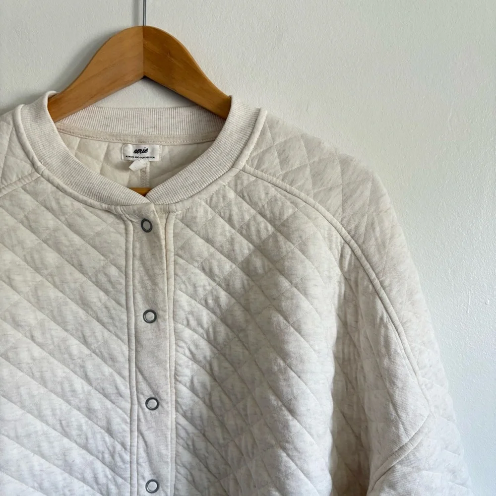 aerie Quilted Ivory Snap-Front Bomber Jacket - Picture 5 of 7